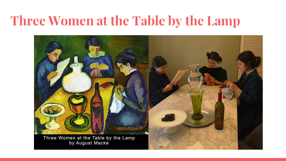 Three Women at the Table by the Lamp